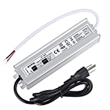 LED Driver 60 Watts Waterproof IP67 Power Supply Transformer Adapter 100V-265V AC to 12V DC Low Voltage Output with 3-Prong Plug 3.3 Feet Cable for LED Light, Computer Project, Outdoor Light