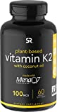 Sports Research Vitamin K2 as MK7 with Organic Coconut Oil | Non-GMO Verified, Vegan Certified (60 Veggie-Softgels)