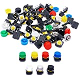 TWTADE/70pcs 4 Pin Tact Tactile Push Button Switch Momentary 12x12x7.3mm with Multicolored Switch Cap (Each Color 10pcs)