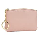 WOZEAH Artificial Leather Coin Purse Change Purse With Key Chain Ring Zipper For Men Women (A Pink)
