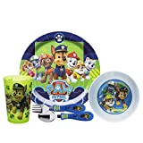 Zak Designs Paw Patrol Kids Dinnerware Set Includes Plate, Bowl, Tumbler and Utensil Tableware, Made of Durable Material and Perfect for Kids (Chase & Rubble, 5 Piece Set, BPA-Free)