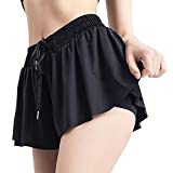 Butterfly Shorts, Flowy Shorts, Butterfly Shorts Tiktok, Skirt Shorts Tiktok, 2 in 1 Flowy Fitness Shorts Women (M, Black)