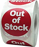 Red with White Out of Stock Stickers, 1.5 Inches Round, 500 Labels on a Roll