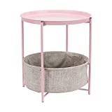 Amazon Basics Round Storage End Table, Side Table with Cloth Basket - Pink/Heather Gray, 19 x 18 x 18 Inches