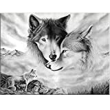 Wolf Wall Art Painting Canvas Print Picture,15.7x23.6 inches Black and White Wolves Modern Oil Art Wall Paintings for Living Room Bedroom Home Office Decoration (Unframed)