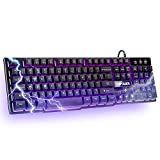 DBPOWER Gaming Keyboard with 3 Colors Breathing LED Backlit，Quiet Ergonomic Water-Resistant Mechanical Feeling Keyboard for PC Laptop Computer Game and Work(104 Keys, Black)