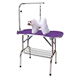 Polar Aurora Pingkay Heavy Duty Stainless Steel Pet Professional Dog Bone Pattern Foldable Grooming Table w/Adjustable Arm & Noose & Mesh Tray (32”)