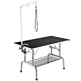 FARRAY 43” Heavy Duty Pet Dog Grooming Table, Professional Foldable Dog Trimming Table with Adjustable Arm, Noose & Mesh Tray, Black