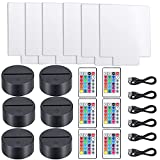 6 Sets 3D Night LED Light Lamp Bases Including 6 Light Display Stands 6 Clear Acrylic Sheets 6 Remote Controls 6 Charging Cables, Adjustable 16 Colors 4 Modes Acrylic Lamp Base (Square Style)