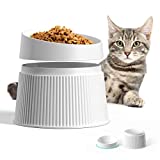 uahpet Elevated Cat Food Bowl Super Widen Raised Cat Food Dishes for Protecting Spine, Reliefing Whisker Fatigue, Anti-Vomiting 17° Tilted Pet Feeding Bowls with Silicone Mat for Indoor Cats