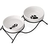 AceElite Cat Food Bowls, 15 OZ Elevated Cat Bowls for Food and Water, Ceramic Raised Cat Bowls for Indoor Cats Protect Pet's Spine, Dishwasher Safe Pet Dishes Bowls with Stand, Kitten, Small Dogs