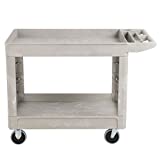 Rubbermaid Commercial Heavy Duty 2-Shelf Utility Cart, Flat Handle, Lipped Shelves, Medium, Beige (FG452089BEIG)