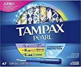 Tampax Pearl Plastic Tampons, Multipack, Light/Regular/Super Absorbency, Unscented, 47 Count