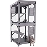 Aivituvin Outdoor Cat House Cat Cages Enclosures on Wheels,Indoor Large Kitten Kennel 70.9" Upgraded Resting Box,Waterproof Roof