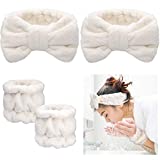 4 Pieces Spa Headband Wrist Washband Face Wash Set, Include 2 Microfiber Headband and 2 Wrist Washband for Women Girls Prevent Liquids from Spilling Down Your Arms
