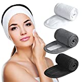 Spa Headband, Denfany 3 Pack Ultra Soft Adjustable Face Wash Headband Terry Cloth Stretch Make Up Wrap for Face Washing, Shower, Facial Mask, Yoga (Black + White + Gray)