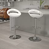 Flash Furniture Wilson 2 Pack Contemporary White Plastic Adjustable Height Barstool with Rounded Cutout Back and Chrome Base