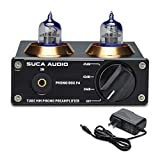 SUCA-AUDIO Phono Preamp for Turntable MM Phonograph HiFi Vacuum Tube Preamplifier with Gain Gear Mini Stereo Audio Hi-Fi Pre-Amplifier for Record Player with DC 12V Power Supply