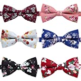 AUSKY 6 PACKS Elegant Adjustable Pre-tied Printed Floral bow ties for Men Boys in Cotton