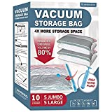 Vacuum Storage Bags, 10 Combo (5 Large/5 Jumbo) Space Saver Bags Vacuum Seal Bags with Pump, Space Bags, Vacuum Sealer Bags for Clothes, Comforters, Blankets, Bedding