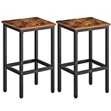 HOOBRO Bar Stools, Set of 2 Bar Chairs with Footrest, Black Steel Frame, Adjustable Feet, for Living Room, Dining Room, Kitchen, Industrial Design, Rustic Brown BF65BY01