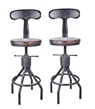 LOKKHAN Set of 2 Industrial Bar Stool-Adjustable Swivel Wood Metal Bar Stool-Counter Height to Extra Tall Farmhouse Bar Stool-24-30 Inch Seat Height-with Backrest