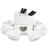 [Bigger Size and Improved] Zen Kitchen Fondue Pot Set, Glazed Ceramic Fondue Set for Chocolate Fondue or Cheese Fondue – Perfect Gift Idea for Housewarming or Birthday Gift (White)