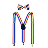 Suspenders For Men,Women Adjustable Suspends Bow Tie Set Solid Color Y Shape (Colorful)
