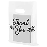 Houseables Thank You Bags, Retail Shopping Goodie Bag, 16" x 18", 100 Pk, 1.75 Mil Thick, Clear, Black, Merchandise, Die Cut Handles, Tear-Resistant, 100% Recyclable, Plastic, Low Density, Glossy