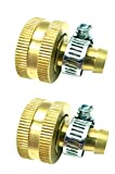 BRUFER 5022H Brass Female Garden Hose Thread Swivel with 3/8" Barb x 3/4", Includes Galvanized Steel Clamps - Pack of 2 Complete Fittings with Clamps