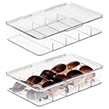 mDesign Plastic Stackable Eyeglass Case Storage Organizer with Hinged Lid for Unisex Sunglasses, Reading Glasses, Fashion Eye Wear, Protective Glasses, 5 Sections, Ligne Collection - 2 Pack - Clear