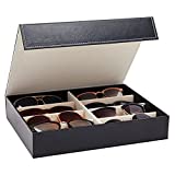 8 Slot Sunglasses Display Case for Multiple Eyeglasses, Sunglass Storage Case for Women, Men, Black (12.6 x 9.8 in)