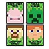 Quote pixel style design Art painting,Bathroom theme Wall Art Poster For Boys Bathroom Wall Decor ,Gift for Boys, Son,Grandson, Nephew .Set of 4(8”X10”) Unframed