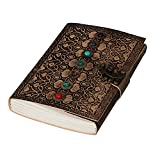 Leather Book of Shadows Journal, Supernatural Notebook with Chakra Gem Stones Healing Crystals and Latch By AzureGreen