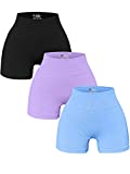 OQQ Women's 3 Piece Yoga Shorts Ribbed Seamless Workout High Waist Athletic Leggings Black Lavender Candyblue