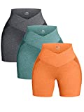 LNSK 3 Piece for Women Yoga Hip Lift Shorts Seamless Workout Gym High Waist Leggings Athletic Pants DarkGreen,Grey,Orange