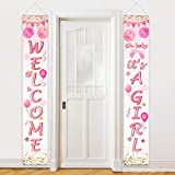Baby Shower Decorations Welcome It's a Girl Banner Backdrop Background Door Hanging Porch Sign for Baby Shower Party Supplies, 71 x 12 Inch