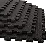 Foam Mat Floor Tiles, Interlocking EVA Foam Padding by Stalwart – Soft Flooring for Exercising, Yoga, Camping, Kids, Babies, Playroom – 6 Pack, 24" X 24" X 0.5", Black, Model:75-ST6001