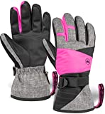 Womens Snow & Ski Gloves - Waterproof & Windproof Ladies Winter Snowboard Gloves for Cold Weather Skiing & Snowboarding - with Nylon Shell, Thermal Insulation, Synthetic Leather Palm & Wrist Straps