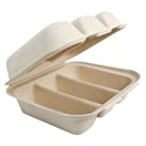 World Centric WC Compostable Plant Fiber 8x7x3 Equal Three Compartment Take Out Containers (Taco Box). Case of 300.