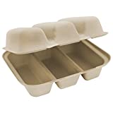 WC Compostable Plant Fiber 9.25 x 8 x 3 Equal Three Compartment Take Out Containers (Taco Box). Package of 150 (TO-SC-T39)