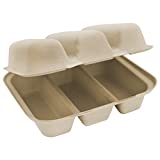 World Centric's (TO-SC-T39) Compostable Plant Fiber 9.25x8x3 Equal Three Compartment Take Out Containers (Taco Box). Pack of 100.