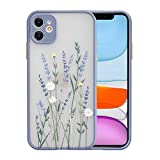 Ownest Compatible for iPhone 11 Case for Flower Clear Frosted PC Back Floral Girls Woman and Soft TPU Protective Silicone Slim Case for iPhone 11-Purple