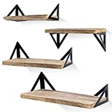 Klvied Floating Shelves Wall Mounted Set of 4, Rustic Wood Wall Shelves, Storage Shelves for Bedroom, Living Room, Bathroom, Kitchen, Office and More, Carbonized Black