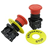 mxuteuk 2pcs 22mm 2 NC Red Mushroom Emergency Stop Push Button Switch AC 660V 10A, 1 Year Warranty HB2-ES544