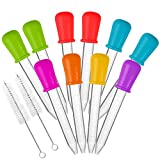 10 Pcs Liquid Droppers & 2 brushes, AIFUDA Silicone and Plastic Pipettes with Bulb Tip for Candy Gummy Bear Molds Gelatin Maker - Oils Science, 7 Colors