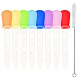 Benvo 8 Pack Liquid Dropper Silicone and Plastic Droppers Pipettes with Bulb Tip Eye Dropper 5ml for Gummy Bear Mold and Candy Molds Gelatin Maker, Oil Science, Crafts Projects (with Cleaning Brush)