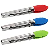 QAAQS Mini Tongs with Silicone Tips 7 Inch Serving Tongs - Set of 3 - Great for BBQ, Salad, Grilling, Cooking, Appetizers and Food Servingâ€¦