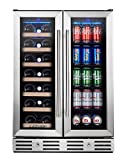 Kalamera Wine and Beverage Refrigerator, Kalamera 24 inch Under Counter Dual Zone Wine Cooler for Home - Built in Wine Fridge w/ 20 Bottles and 78 Cans Capacity