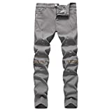 KIERA NIXON Boy's Skinny Fit Ripped Distressed Destroyed Fit Jeans Pants with Zippers, Gray, 12